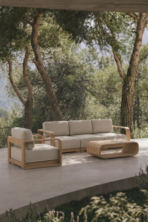 3-piece modular garden set with armrest sofa, armchair, and coffee table in Brivori acacia wood