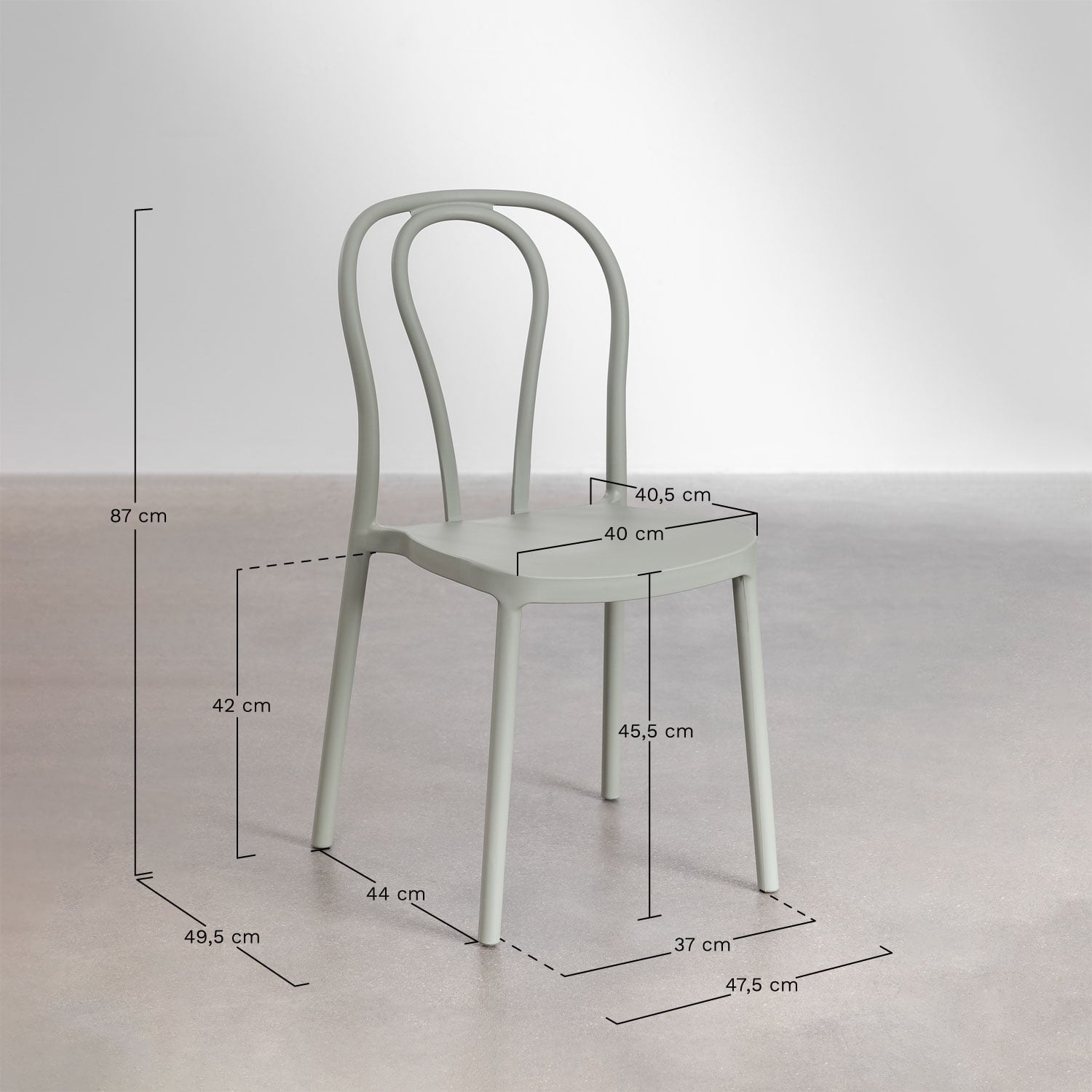 Pack of 4 stackable garden chairs in polypropylene Mizzi, medidas