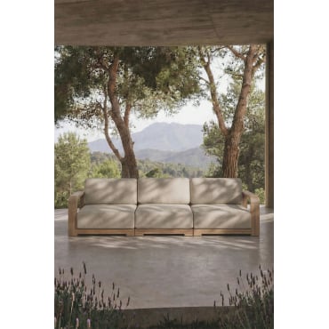 3-piece Garden Modular Sofa With Acacia Wood Armrests Brivori Light Brown Acacia - Sklum