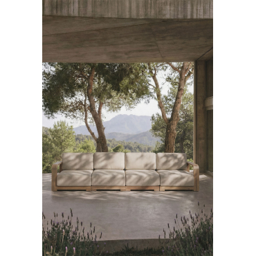 4-piece Garden Modular Sofa With Acacia Wood Armrests Brivori Light Brown Acacia - Sklum