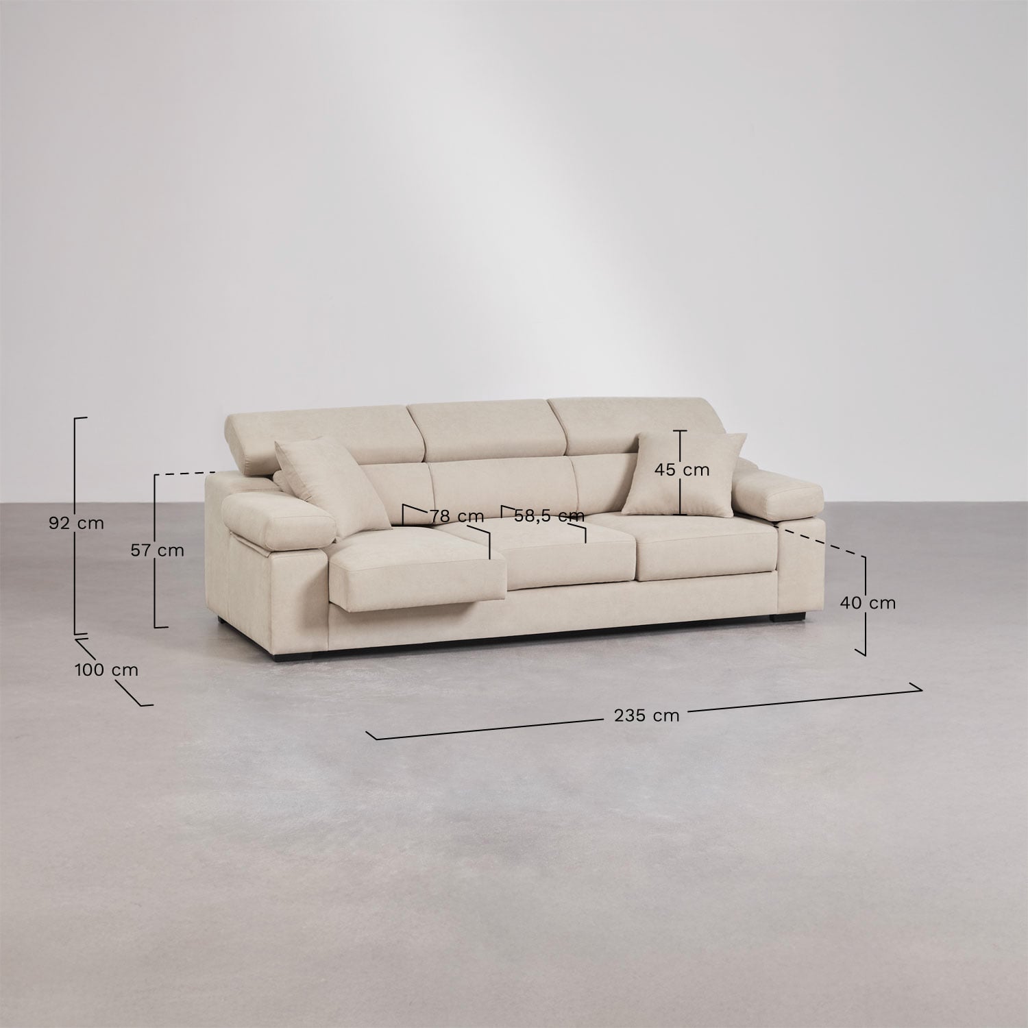 3-seater sofa in Aramis fabric, medidas