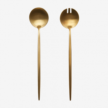 Set Of 2 Stainless Steel Salad Servers Raxiem Matte Gold - Sklum