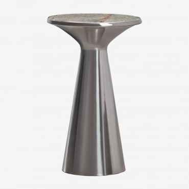 Set Of 2 Round Bedside Tables Ø30 Cm In Stainless Steel Selmalis Forest Green Marble - Sklum