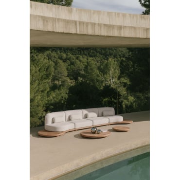 Gerard 4-piece Straight Modular Sofa Garden Set With 2 Acacia Wood Coffee Tables Light Brown Acacia - Sklum