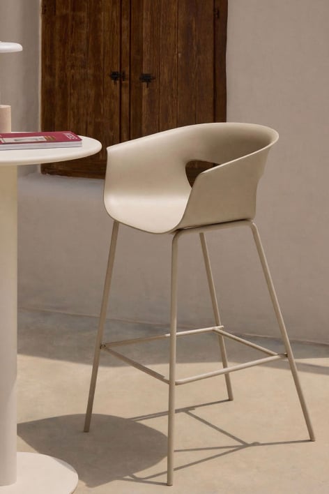 Garden high stool 75 cm in polypropylene and greyish white steel Alanys