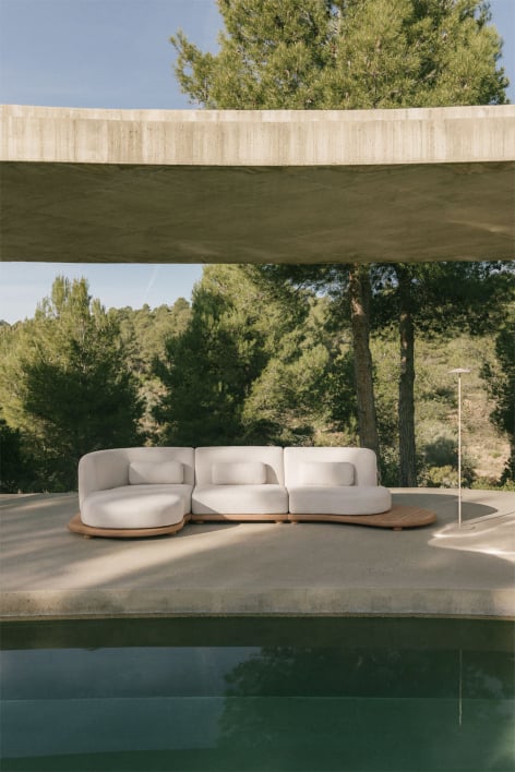 Left modular 3-piece garden chaise lounge sofa in acacia wood Gerard