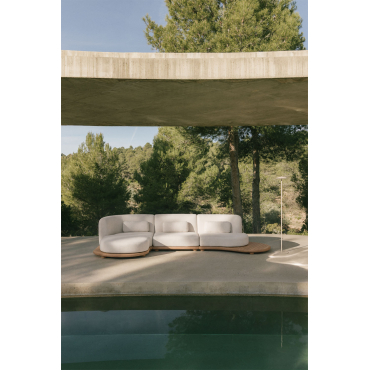 Left Modular 3-piece Garden Chaise Lounge Sofa In Acacia Wood Gerard Light Brown Acacia - Sklum