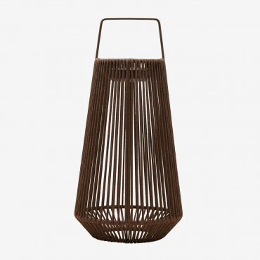 Wireless Led Solar Outdoor Table Lamp In Iron And Braided Rope Liberian Brown Chocolate & ↑60 Cm - Sklum