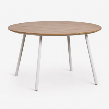 Round Garden Table Ø130 Cm In Wood And Steel Mireiali Gardenia White - Chestnut Wood Brown - Sklum
