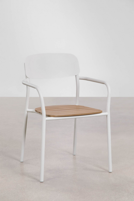 Stackable garden chair pack of 4 with wooden armrests and steel Mireiali