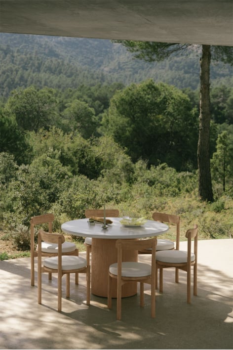 Round table set Ø120 cm in Sharpay cement and 6 garden chairs in acacia wood Nualis