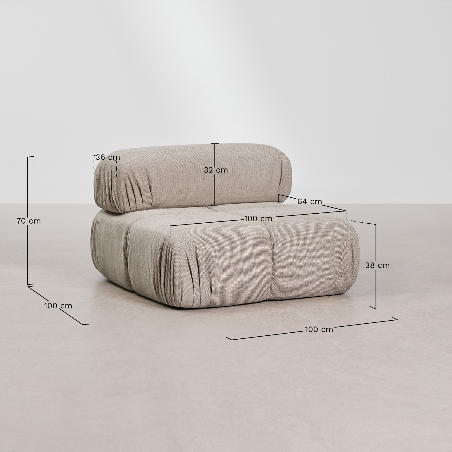 Central module for modular sofa in vacuum-packed bouclé Kendall, medidas