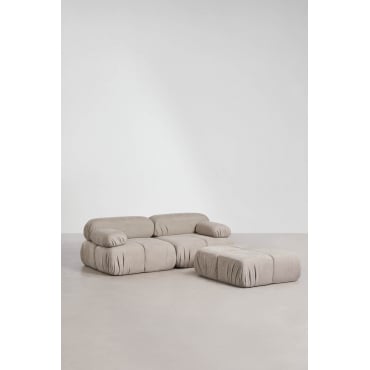Kendall 2-piece Modular Sofa And Pouf In Vacuum-packed Bouclé Bouclé Brown Sand - Sklum
