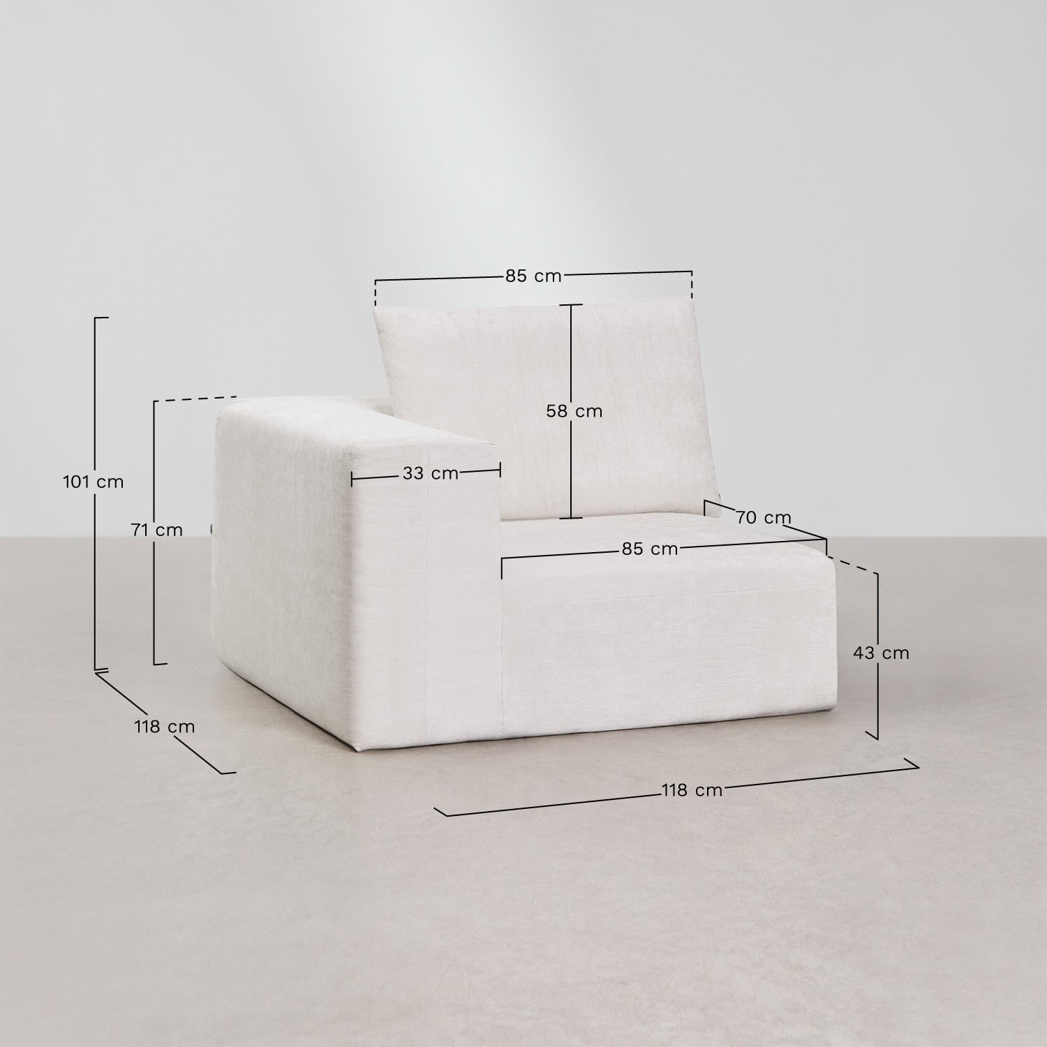 Norridge vacuum-packed chenille modular sofa corner module, medidas