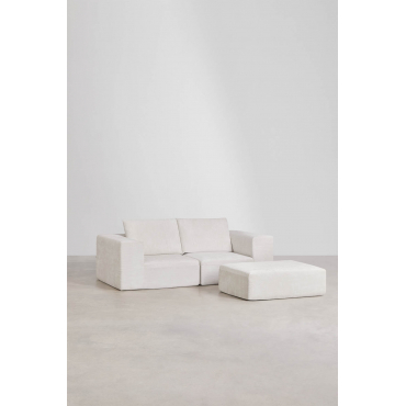 Norridge 2-piece Modular Sofa And Pouf In Vacuum-packed Chenille Cream Beige Chenille - Sklum