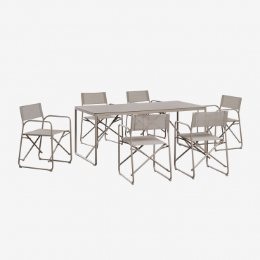 Rectangular Table Set 185x85 Cm And 6 Folding Director Chairs For Garden In Melida Steel Moka Brown - Sklum