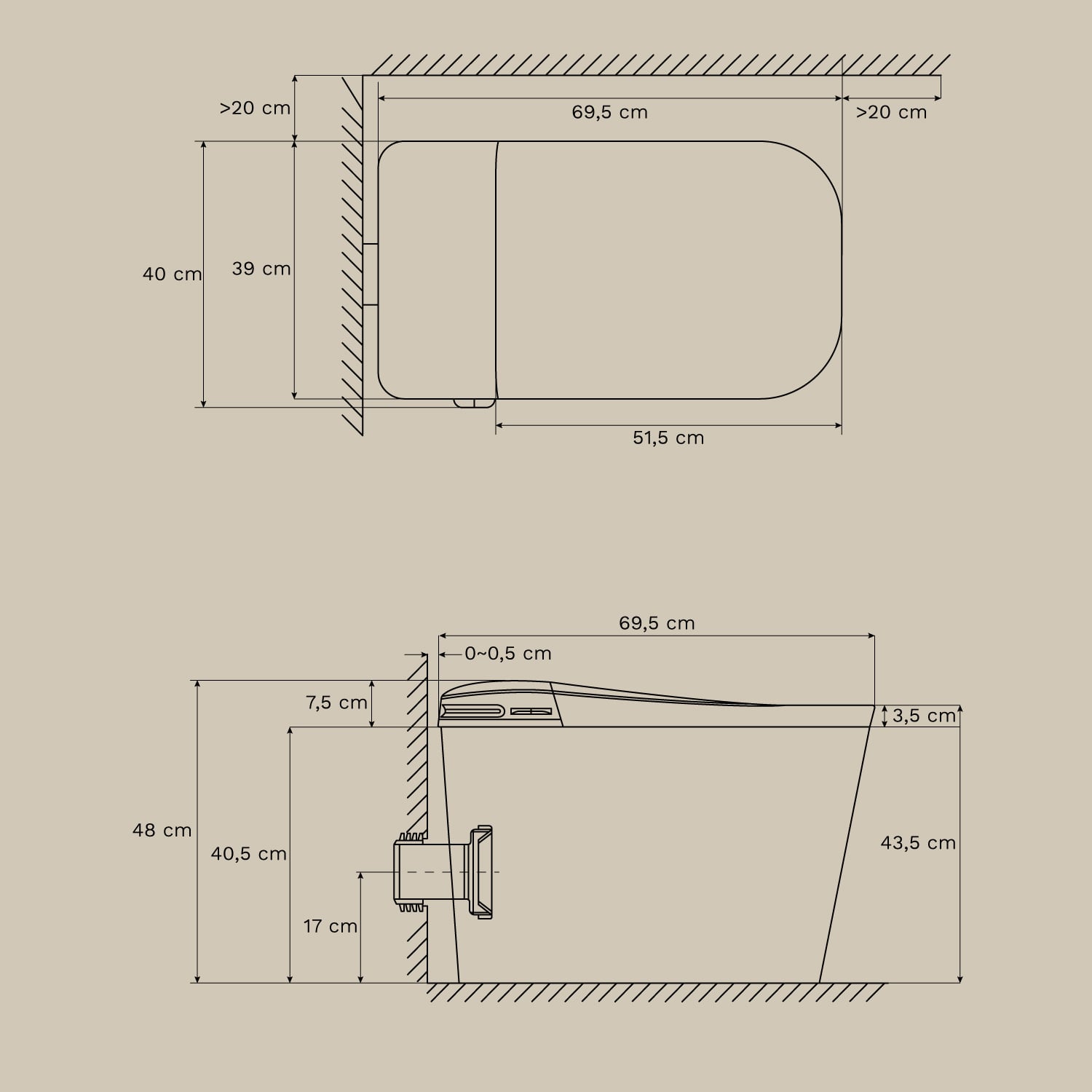 Saloa Premium ceramic smart toilet, medidas