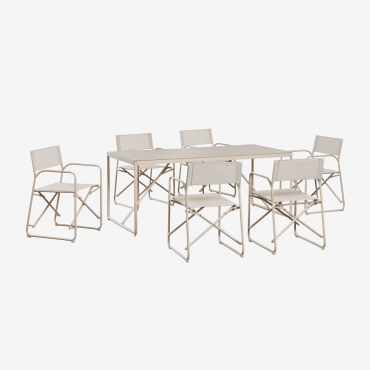 Rectangular Table Set 185x85 Cm And 6 Folding Director Chairs In Melida Steel Tapioca Beige - Sklum
