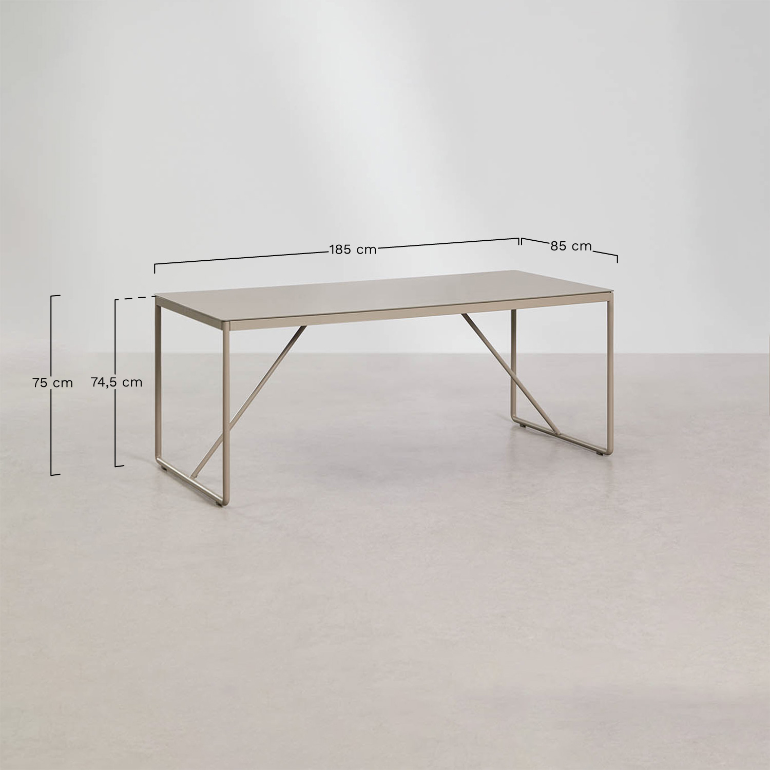 Rectangular table set 185x85 cm and 6 folding director chairs in Melida steel, medidas