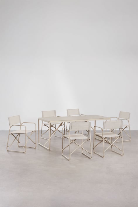Rectangular table set 185x85 cm and 6 folding director chairs in Melida steel