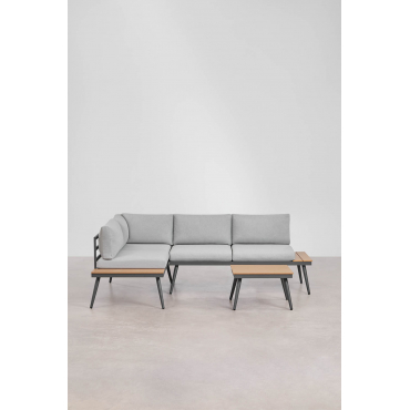 Nadi Garden Set With 4-seat Corner Sofa And Aluminum And Wood Coffee Table Grey Graphite - Sklum
