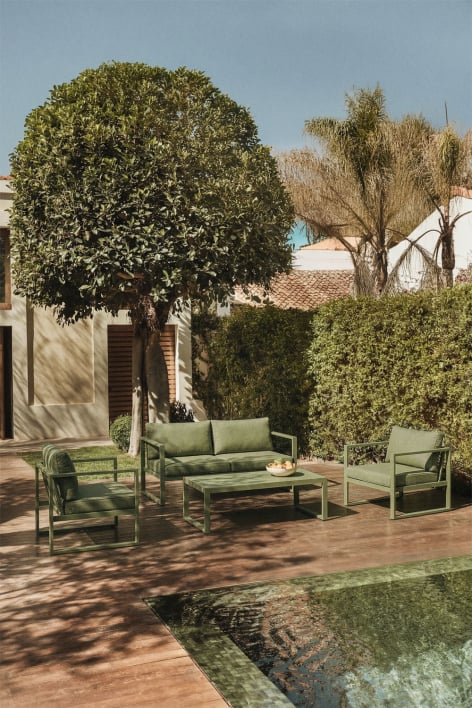 Lipov aluminum garden set with 2-seater sofa, 2 armchairs, and coffee table - Deep Olive Green 