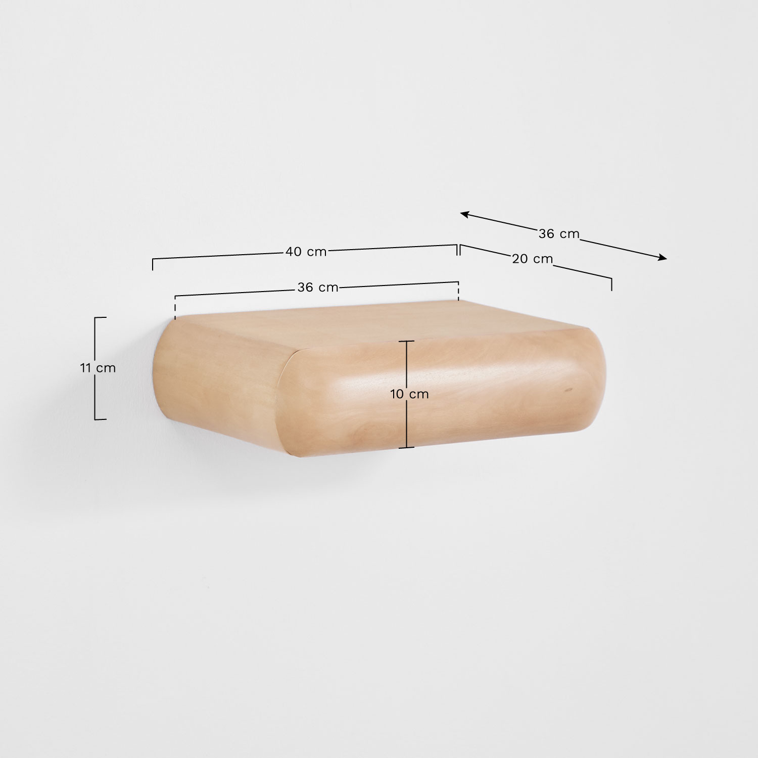 Carmen wooden wall shelf, medidas