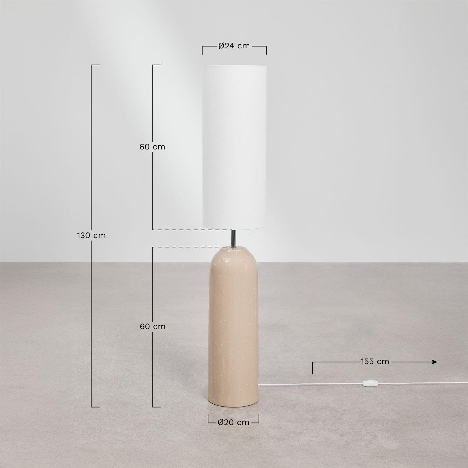 Macarena ceramic and linen floor lamp, medidas