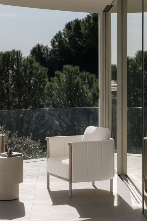 Boleni garden armchair in bouclé and aluminum