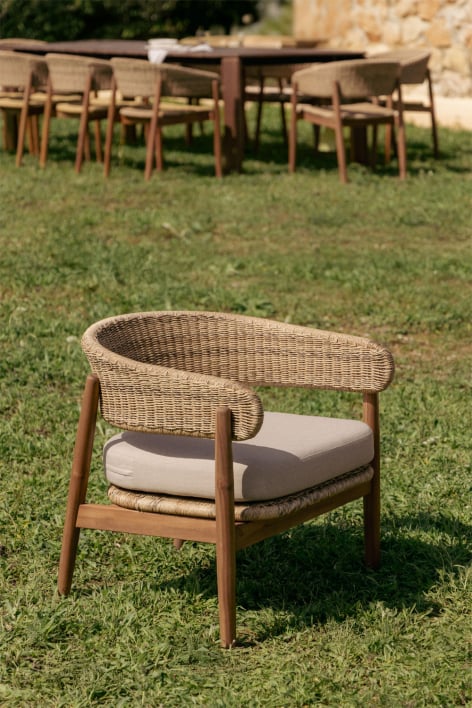Ribeira garden armchair in acacia wood and synthetic rattan