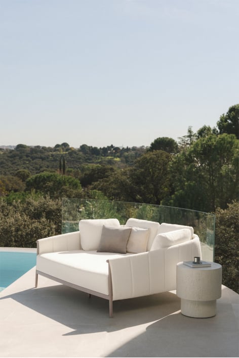 Double sun lounger in bouclé and aluminum with Boleni cushions