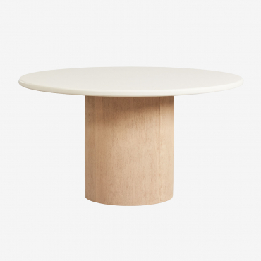 Sharpay Round Dining Table In Cement And Acacia Wood Ø160 Cm - Sklum