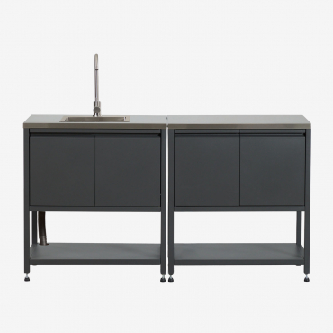 Savona 2-piece Outdoor Modular Kitchen With Sink And Steel Storage Grey Graphite & Brushed Grey Rintran - Sklum