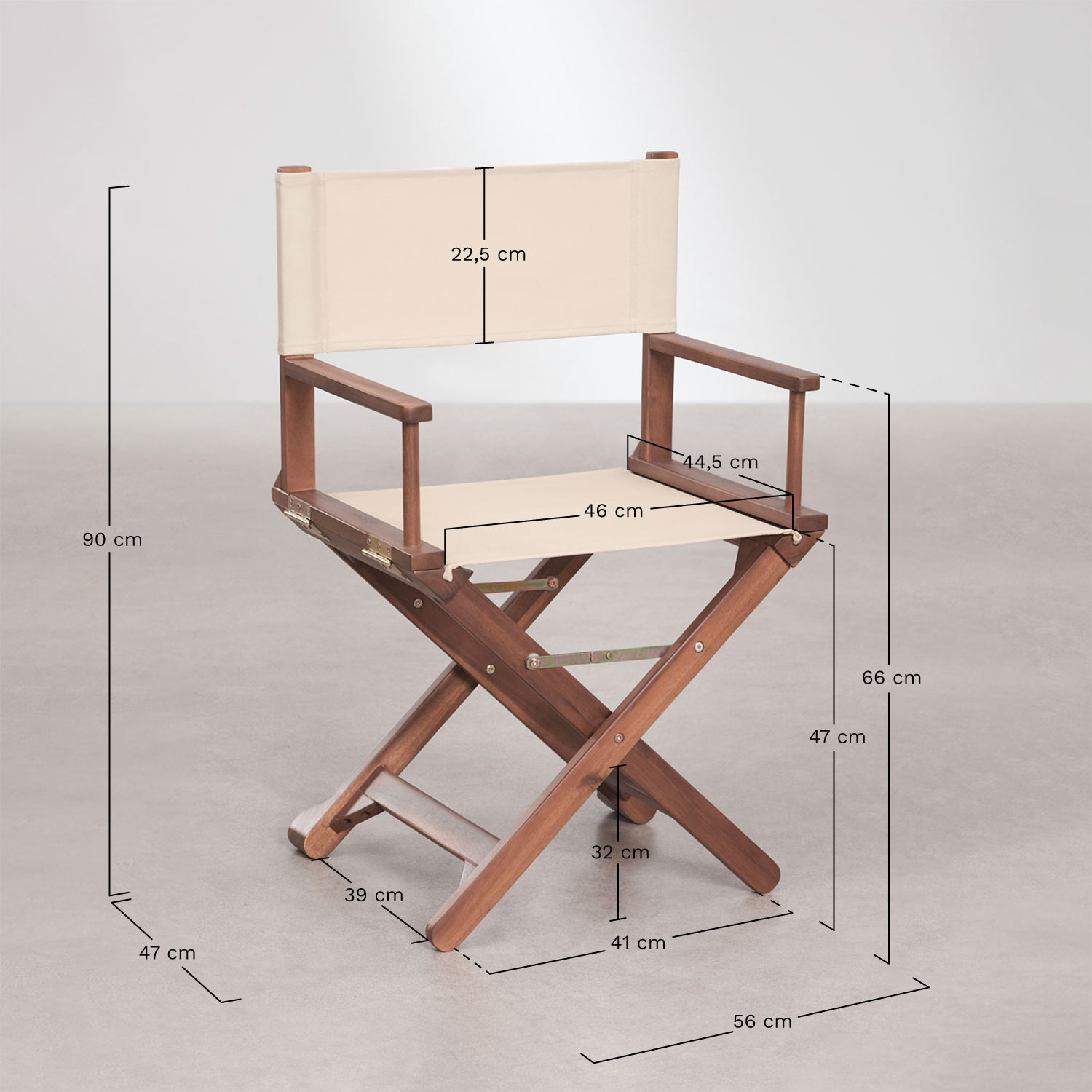 Pack of 2 Ridley folding director garden chairs in acacia wood, medidas