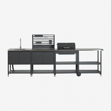 Savona 4-piece Outdoor Modular Kitchen With Sink, Organizer Panel, Cart, And Steel Charcoal Barbecue Grey Graphite & Brushed Grey Rintran - Sklum