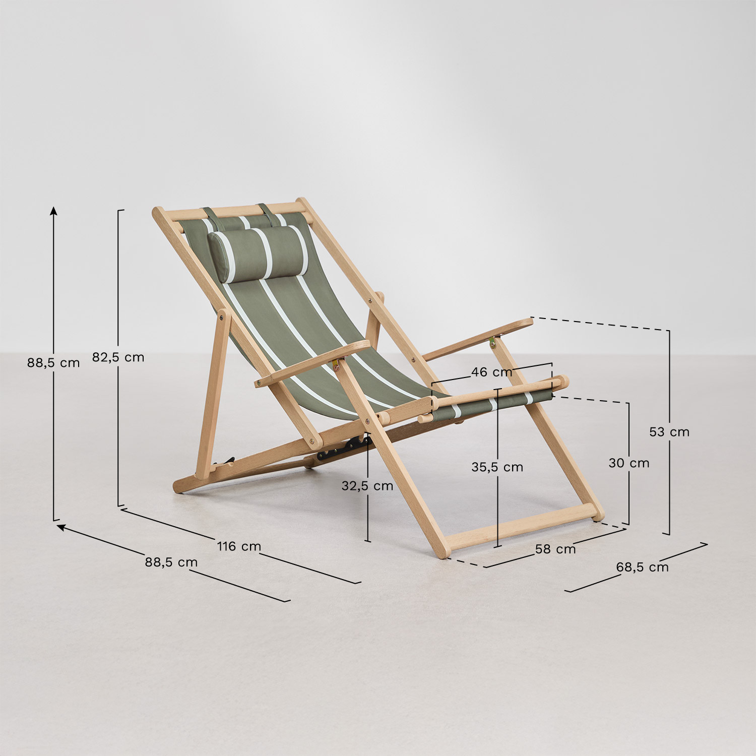 Folding hammock with cushion in Rondonia acacia wood, medidas