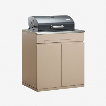 Storage Module With Charcoal Barbecue For Rivana Modular Outdoor Kitchen In Steel Tapioca Beige - Sklum