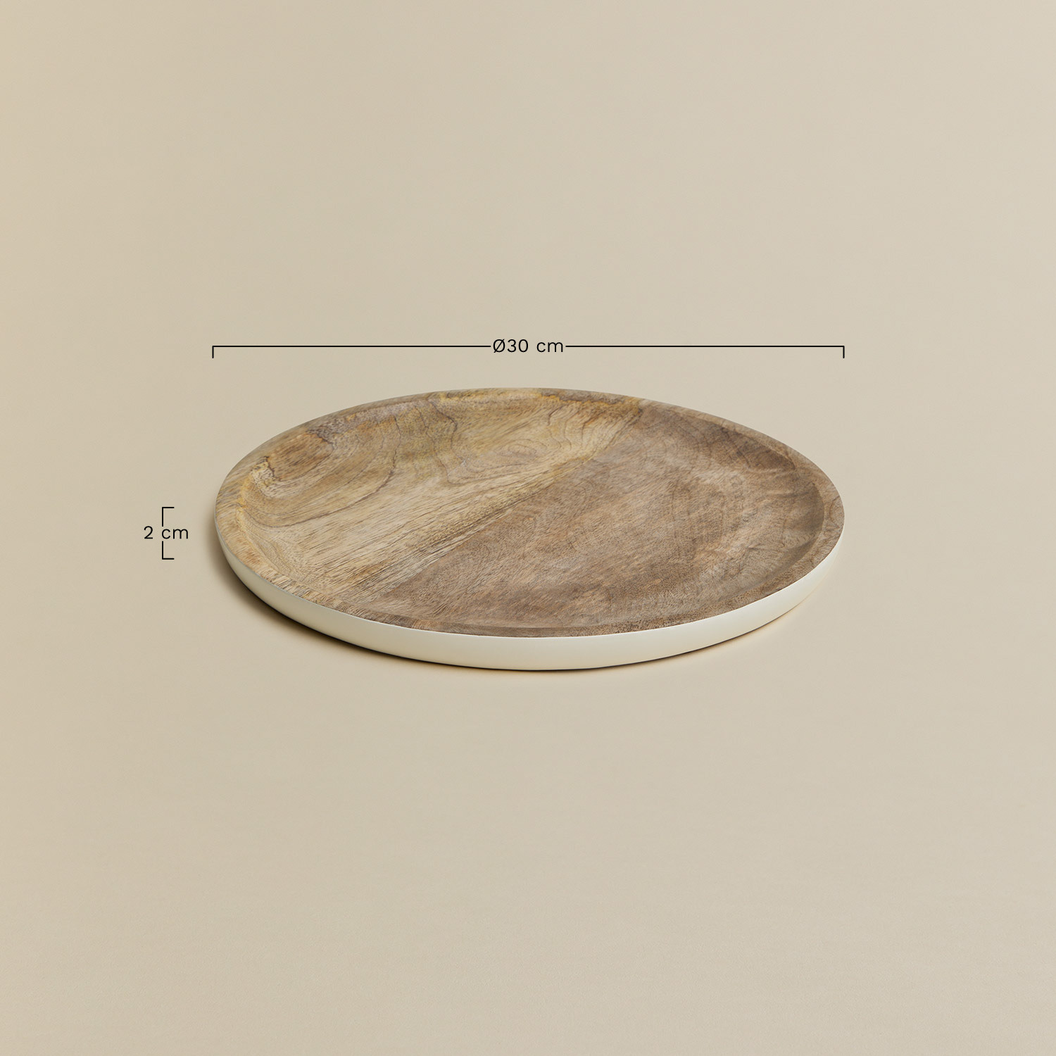 Round decorative tray Ø30 cm in mango wood Fruela, medidas