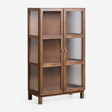 Ildara Mango Wood And Glass Display Cabinet Gold - Dark Mango Wood - Sklum