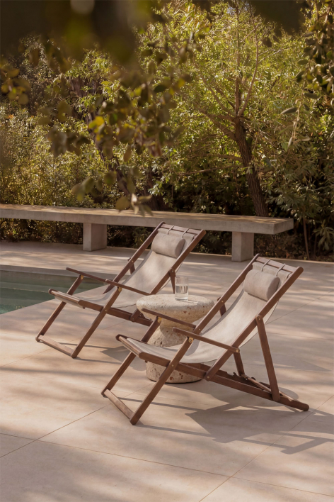 Pack of 2 folding acacia wood hammocks with Rondonia cushion