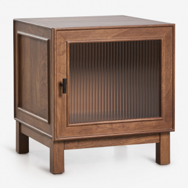 Square Bedside Table 45x45 Cm In Mango Wood And Glass Ildara Black - Dark Mango Wood - Sklum