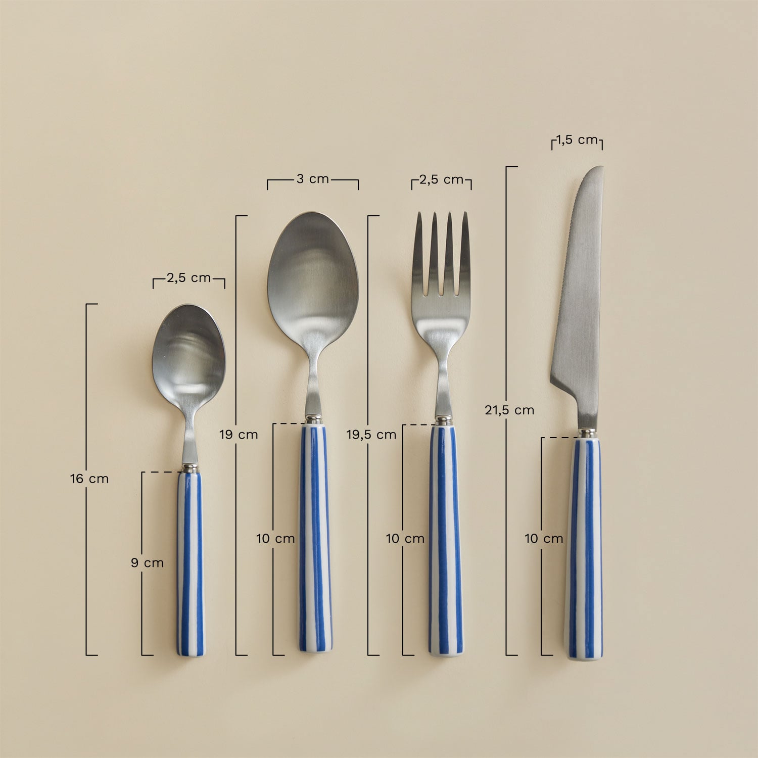 16-piece cutlery set in stainless steel and ceramic Ireli, medidas