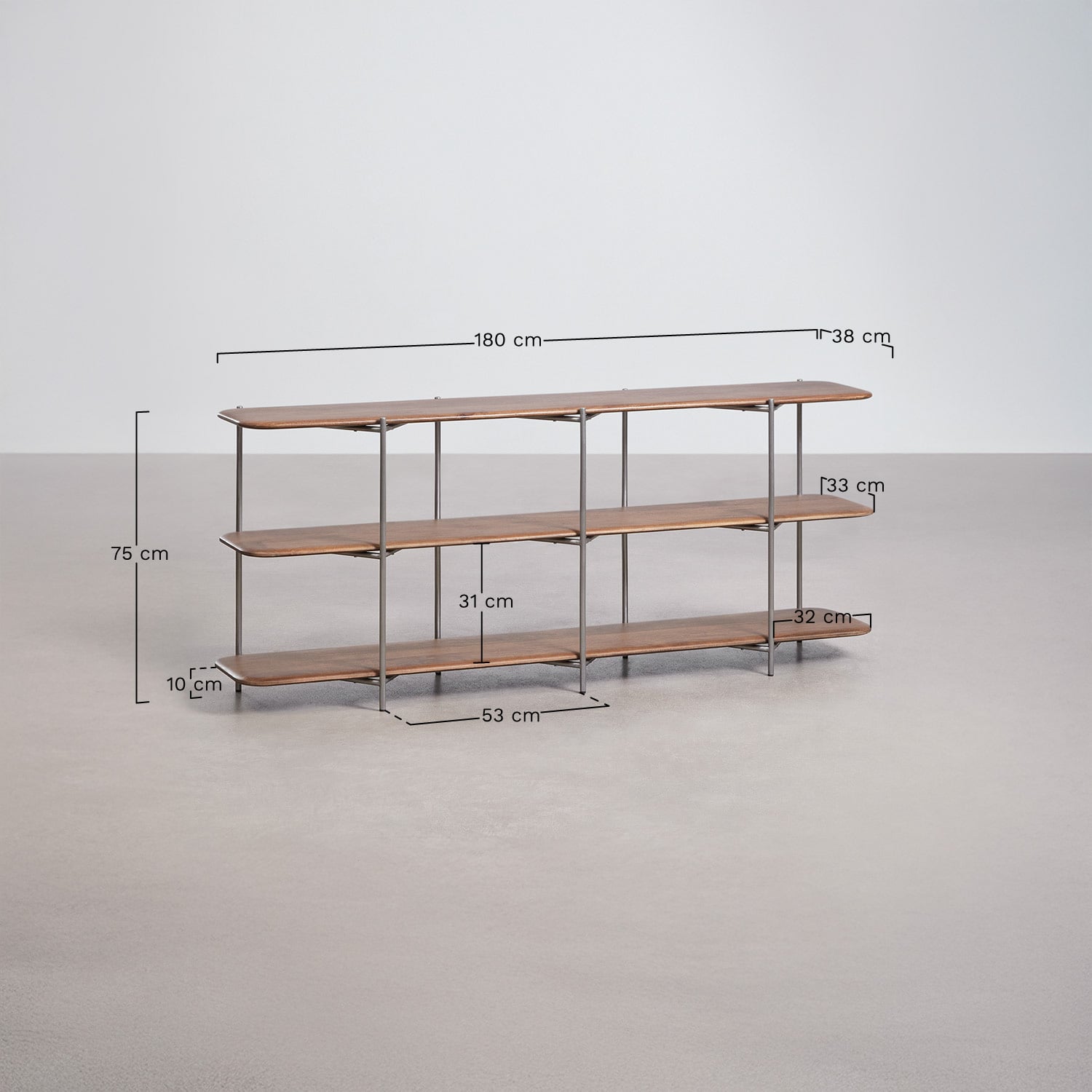 Vimara mango wood and stainless steel shelving unit, medidas