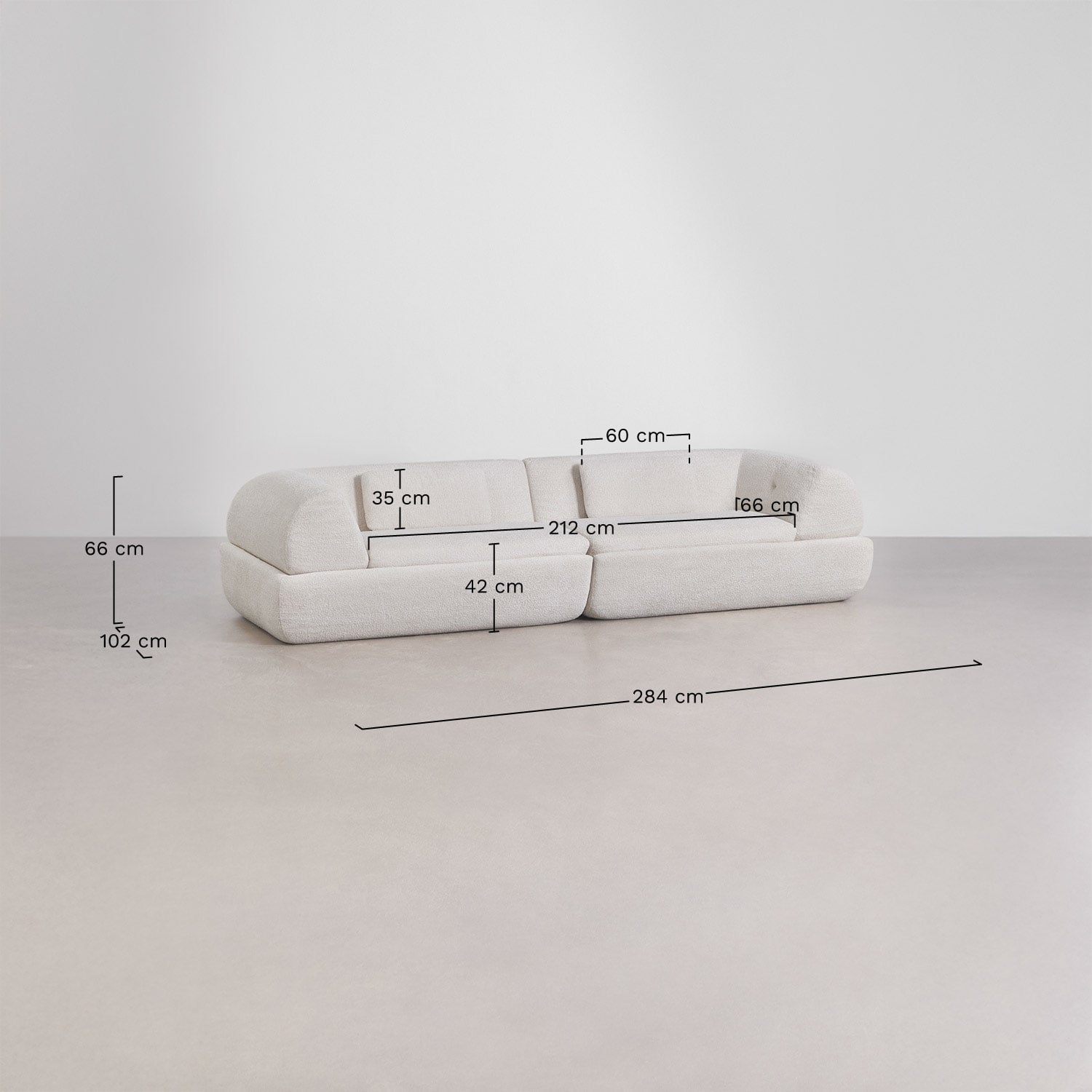 Vacuum-packed 2-seater sofa in sherpa Mirabel, medidas