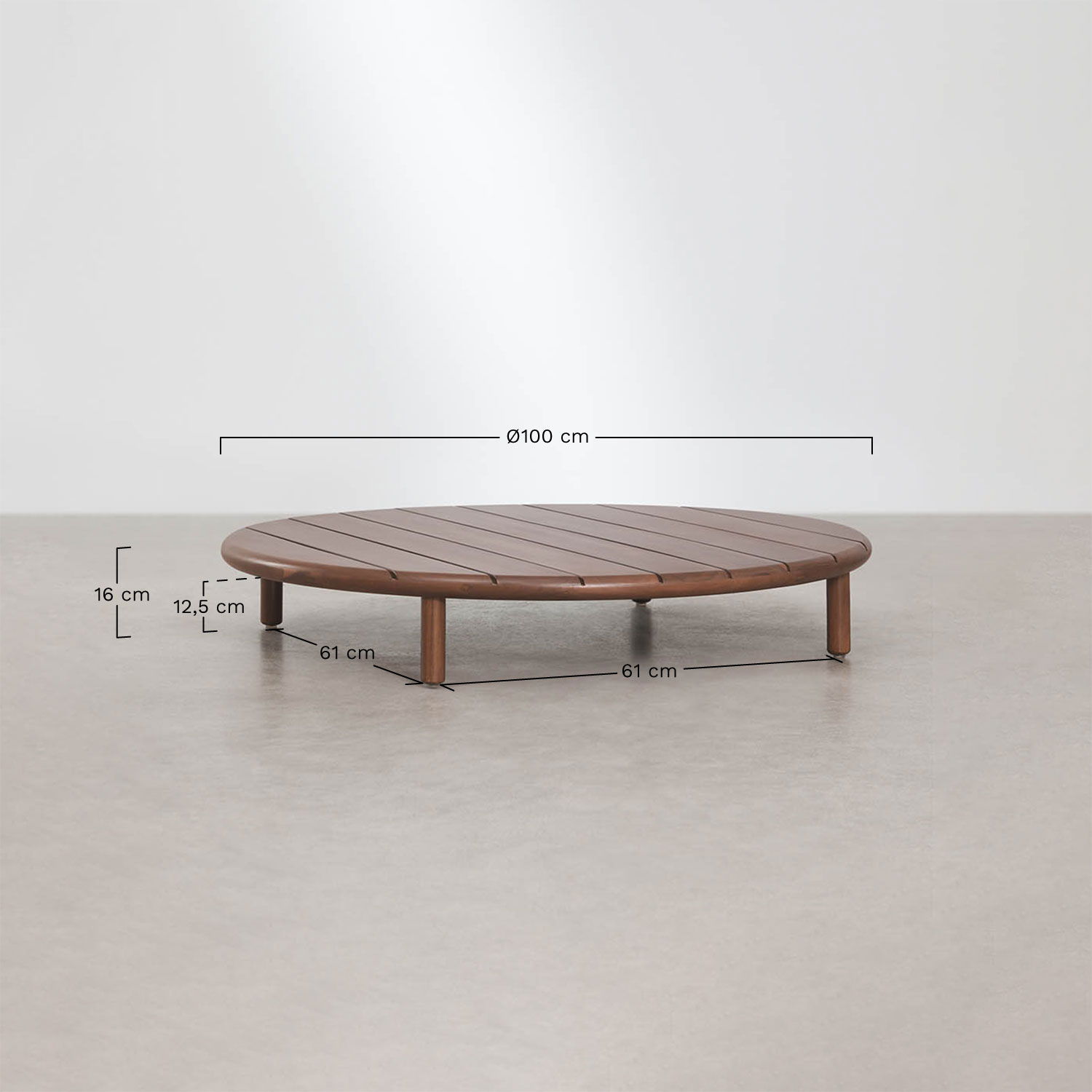 Set of 2 round acacia wood Olivia garden coffee tables, medidas