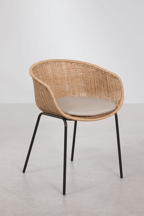 New Tulua dining chair with armrests in synthetic rattan and steel - Black