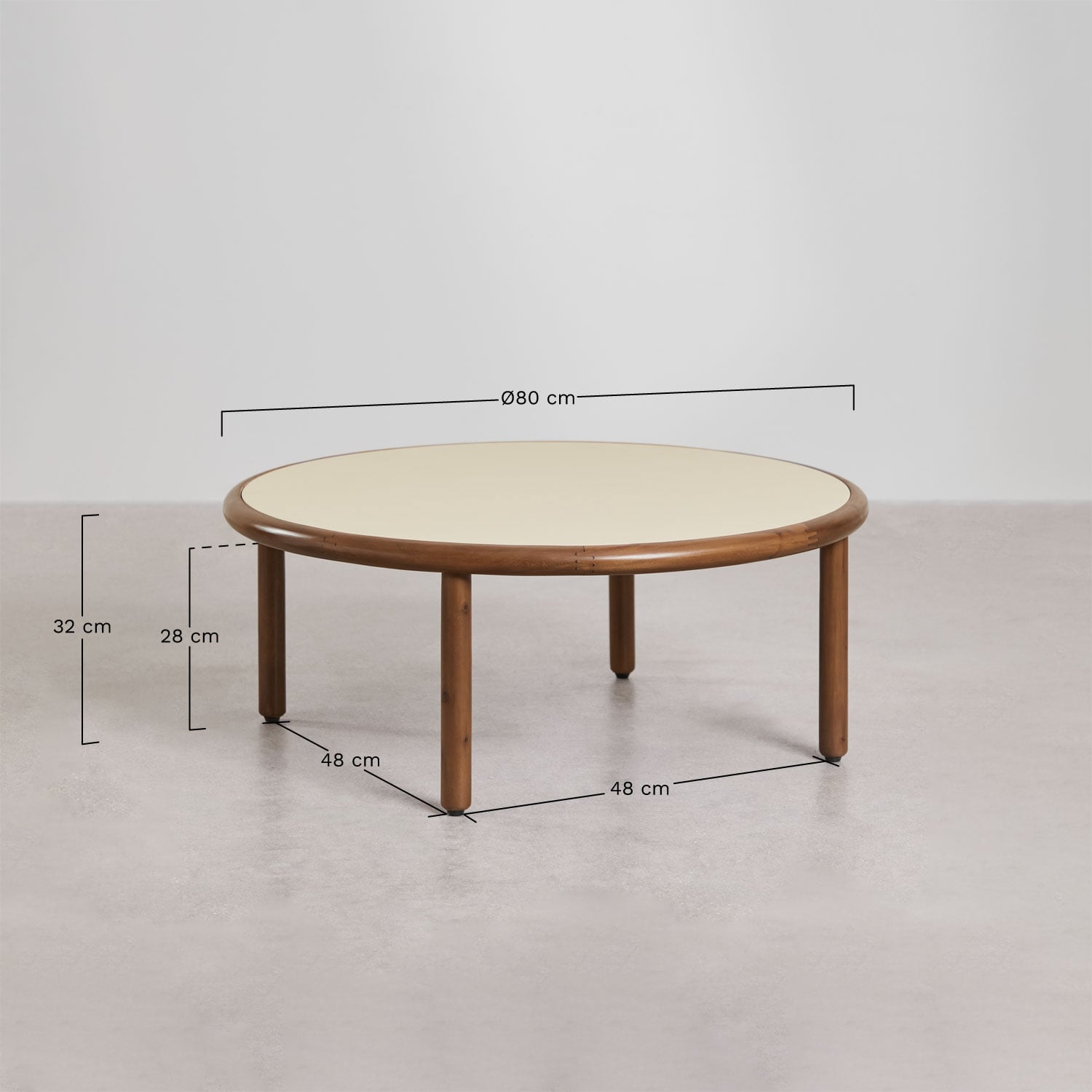 Set of 2 round acacia wood coffee tables Olivia, medidas