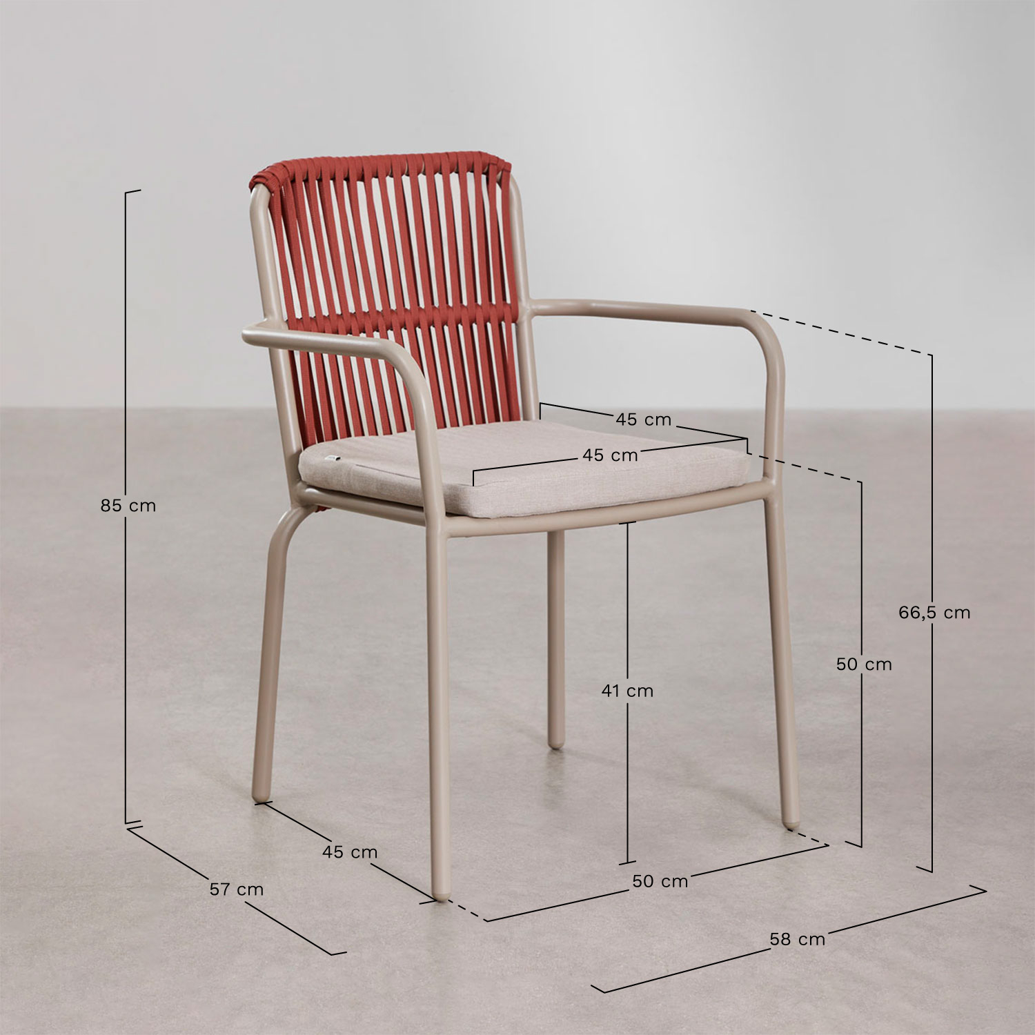 Stackable dining chair with aluminum armrests Alberta, medidas