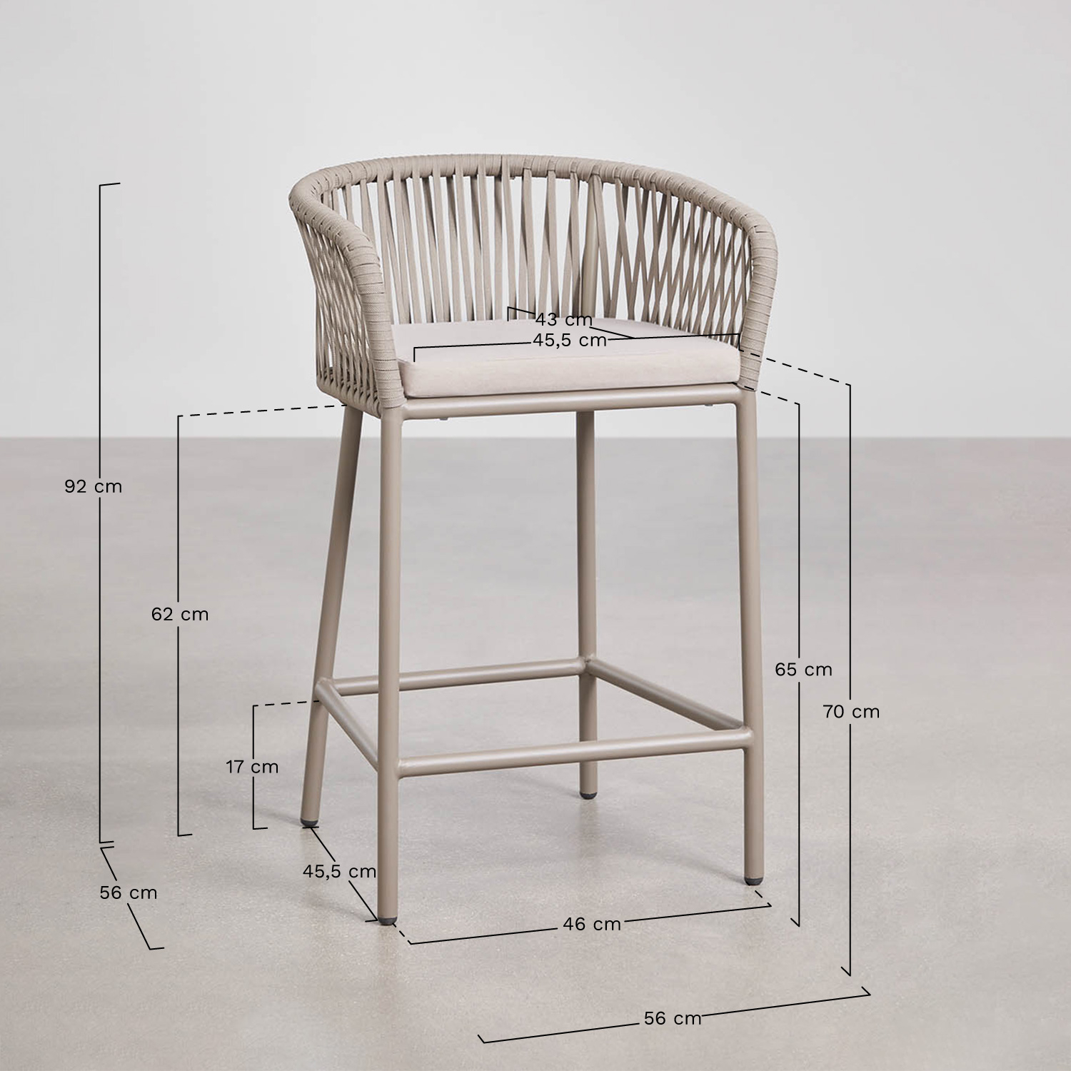 Arhiza garden bar stool, medidas