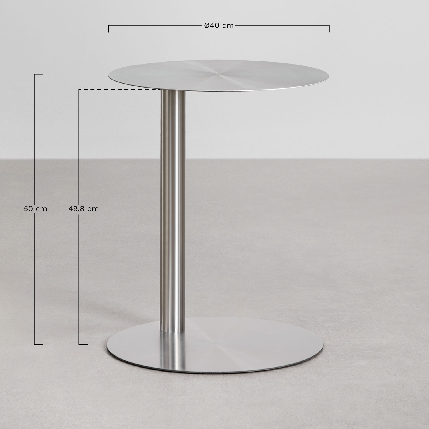 Yannik round Ø40 cm steel garden side table, medidas